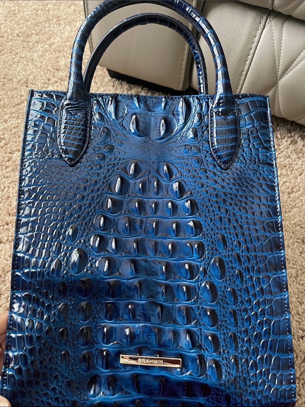 Brahmin Blue Croc-Embossed Satchel - Picture 8 of 8